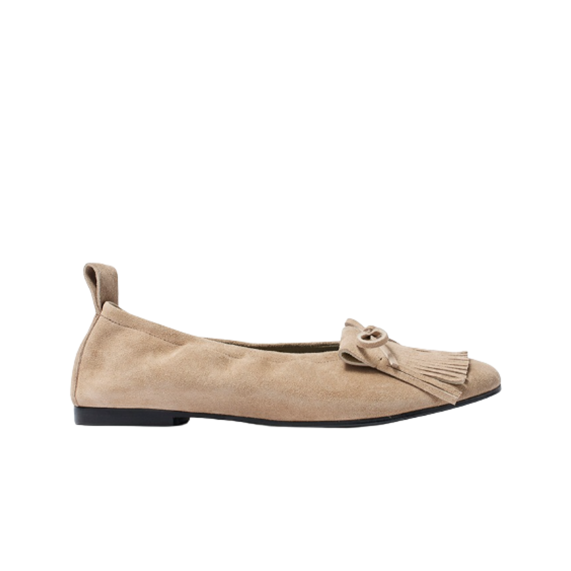 (W) 오픈 Yy 번 스웨이드 프린지 플랫 베이지((W) Open Yy Bun Suede Fringe Flats Beige)