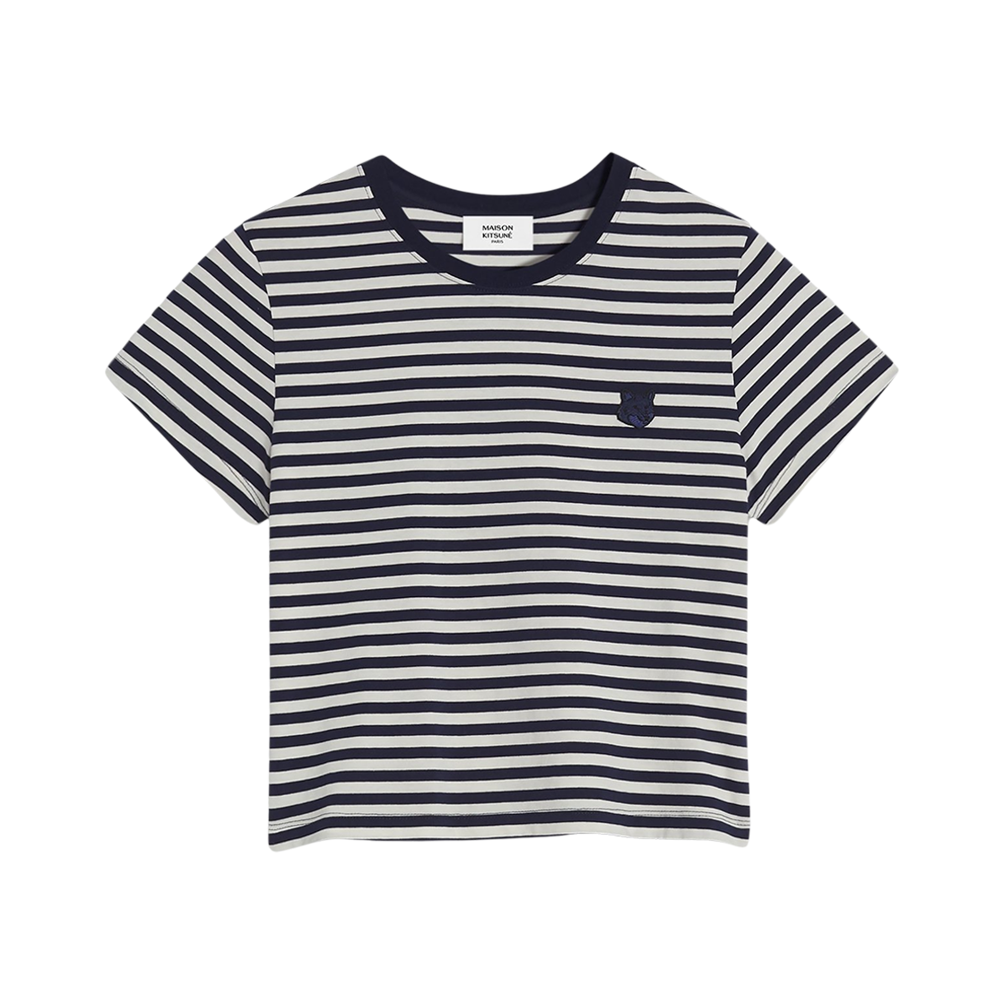 (W) 메종 키츠네 볼드 폭스 헤드 패치 멀티 스트라이프 베이비 티셔츠 잉크 블루 밀크((W) Maison Kitsune Bold Fox Head Patch Multi Striped Baby T-Shirt Ink Blue Milk) - 1