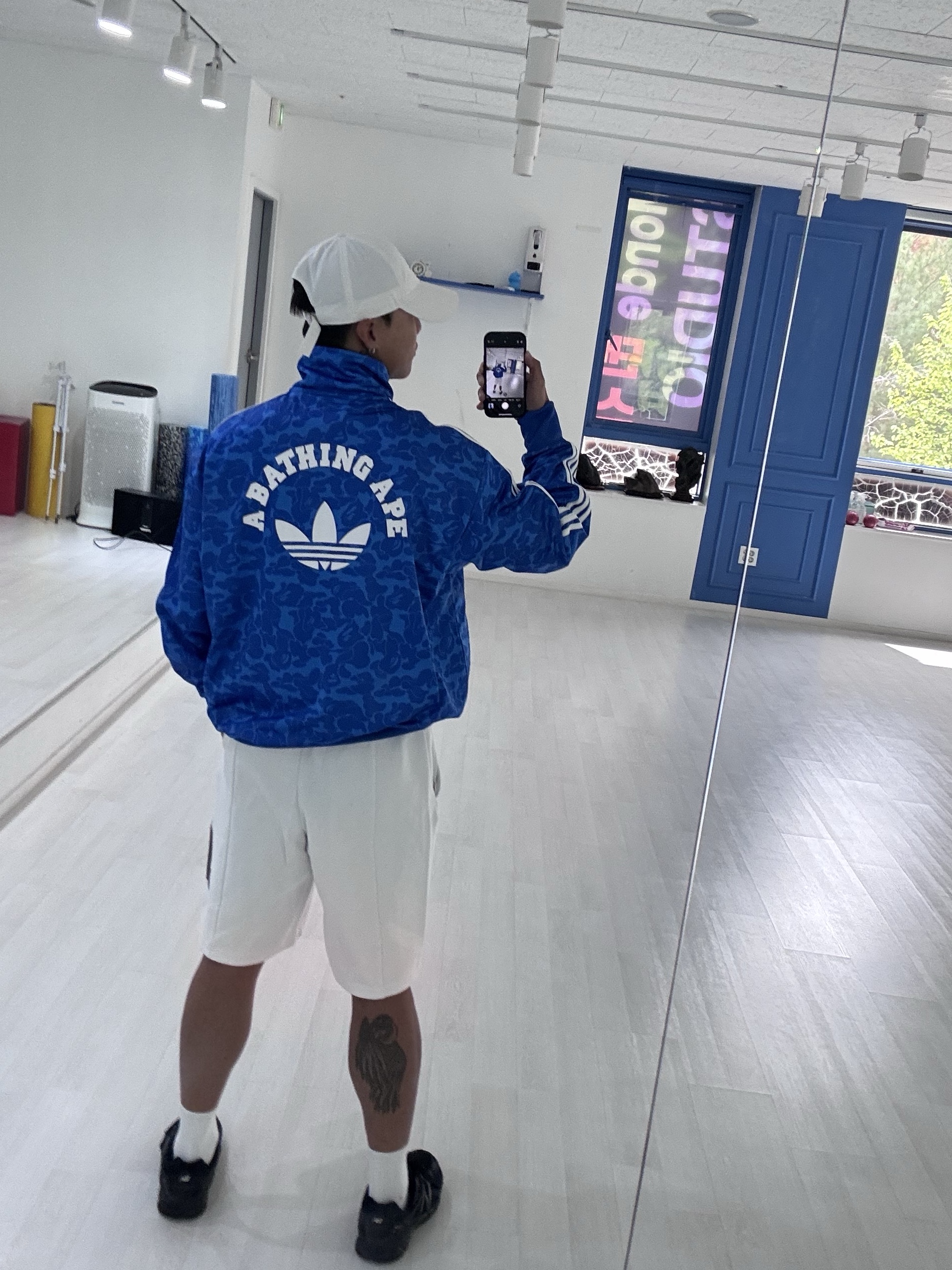 Adidas x BAPE Allover Print Track Top Blue - KR Sizing 착용 스타일 - 3