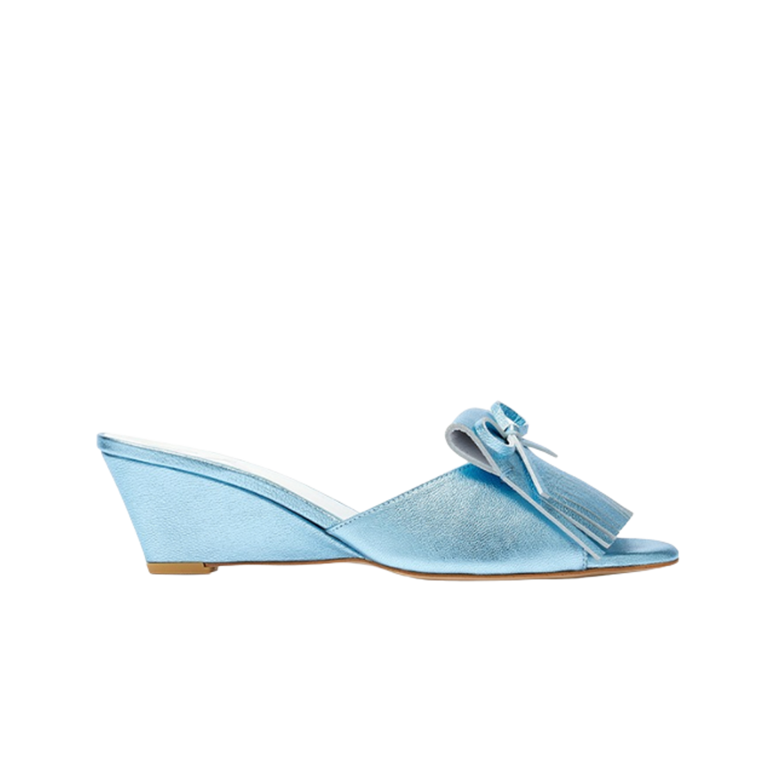 (W) 오픈 Yy 프린지 웨지 뮬 블루((W) Open Yy Fringe Wedge Mule Blue)