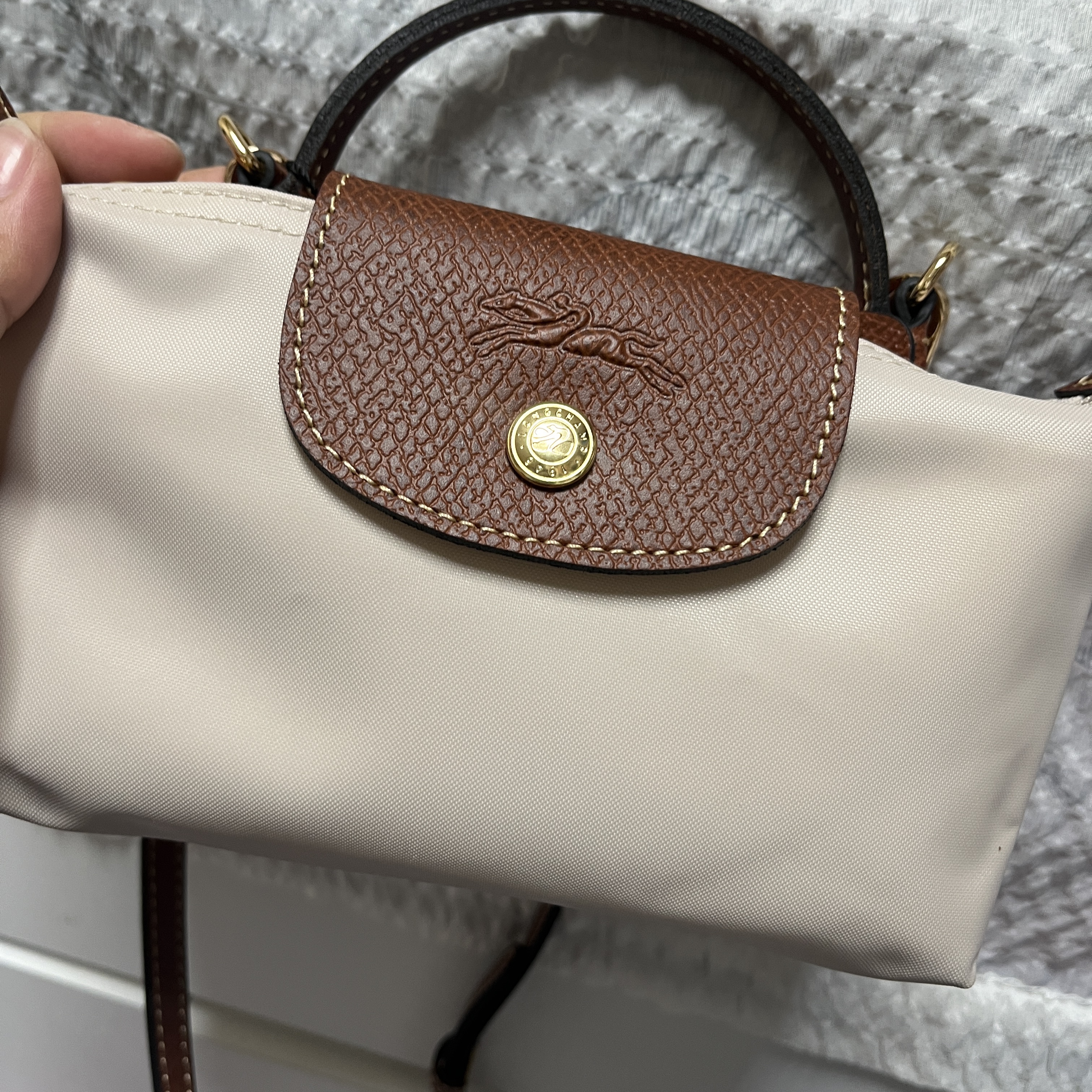 Longchamp Le Pliage Original Handle Pouch Paper 착용 스타일 - 2