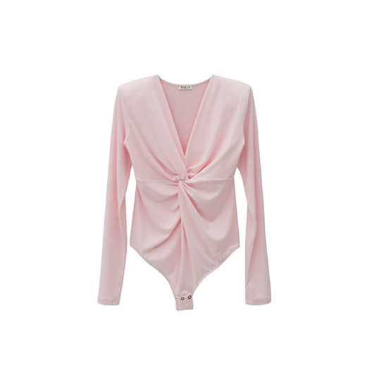 YJ0424_01 YUJI Twisted Front Detail Bodysuit Pink