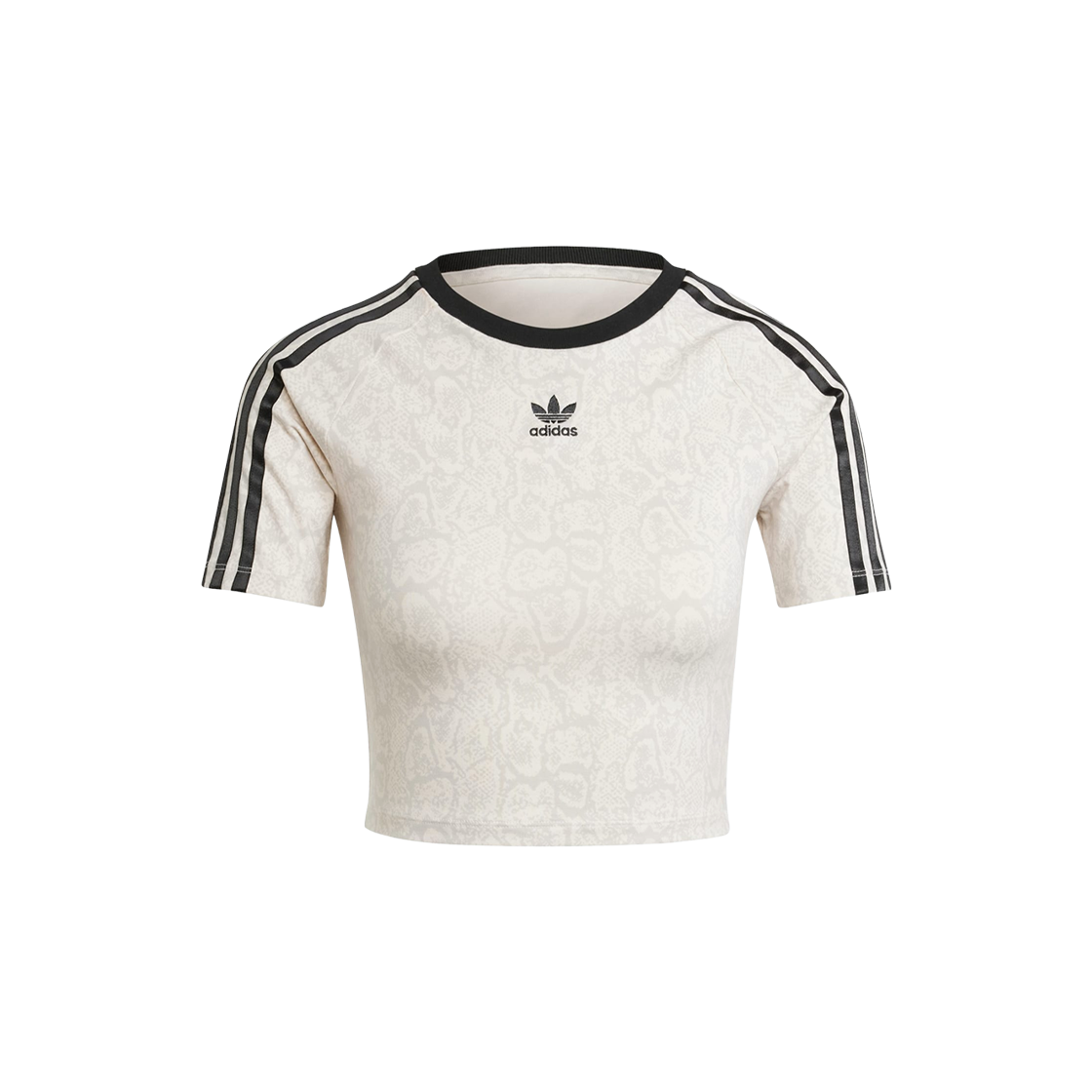 (W) 아디다스 스네이크스킨 삼선 베이비 티셔츠 원더 화이트 멀티컬러 - US 사이즈((W) Adidas Snakeskin 3-Stripes Baby T-Shirt Wonder White Multicolor - US Sizing) - 1