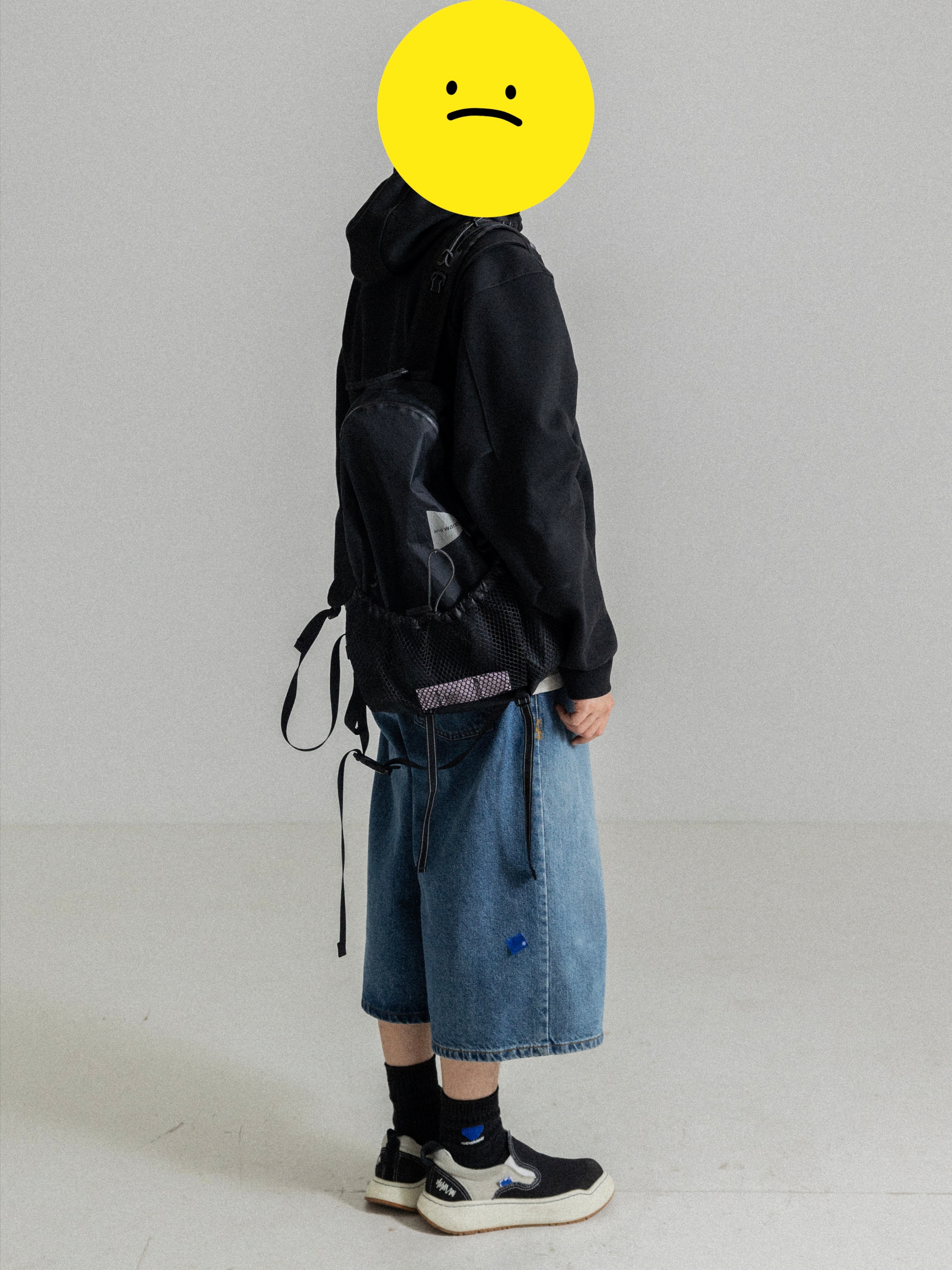Ader Error Sculpture Logo Hood Jacket Black, Ader Error Twin Heart Logo Socks Noir 착용 스타일 - 3