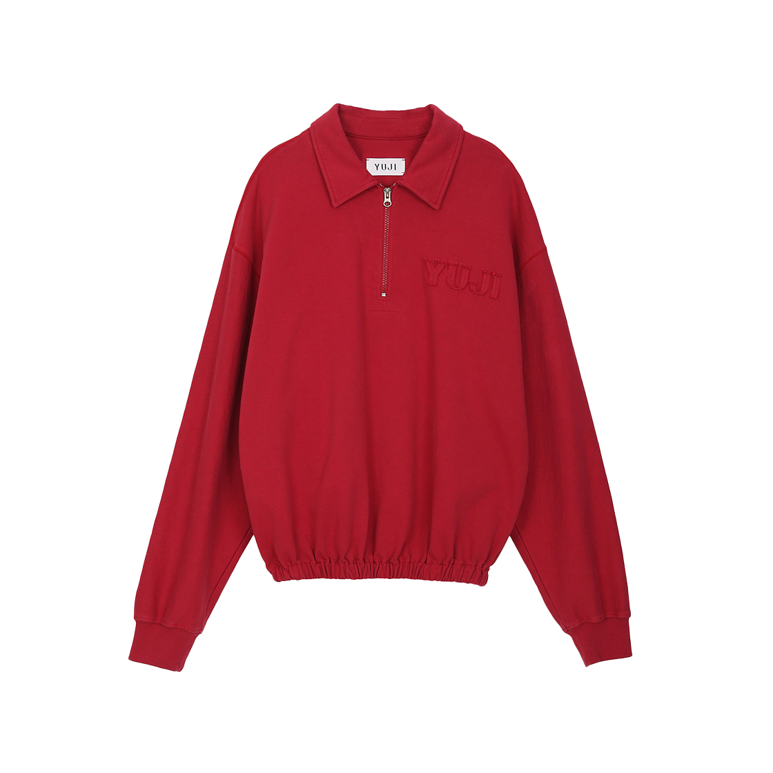 YJ0424_07 YUJI Womens Yuji Signature Half Zip-Up Sweatshirt Camin Red