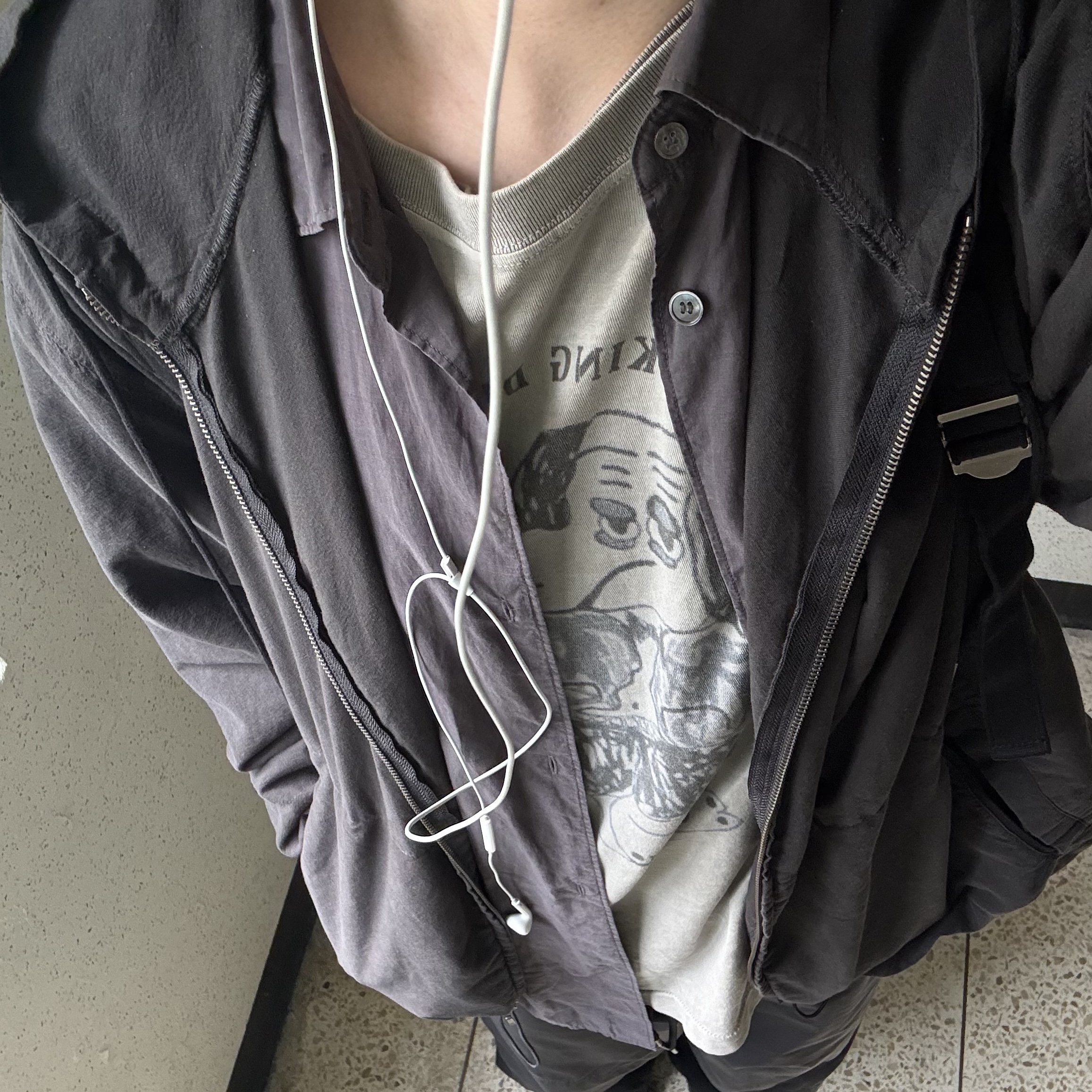 Polyteru Tenco Loosed Shirt 2.0 Dyed Purple Gray 착용 스타일