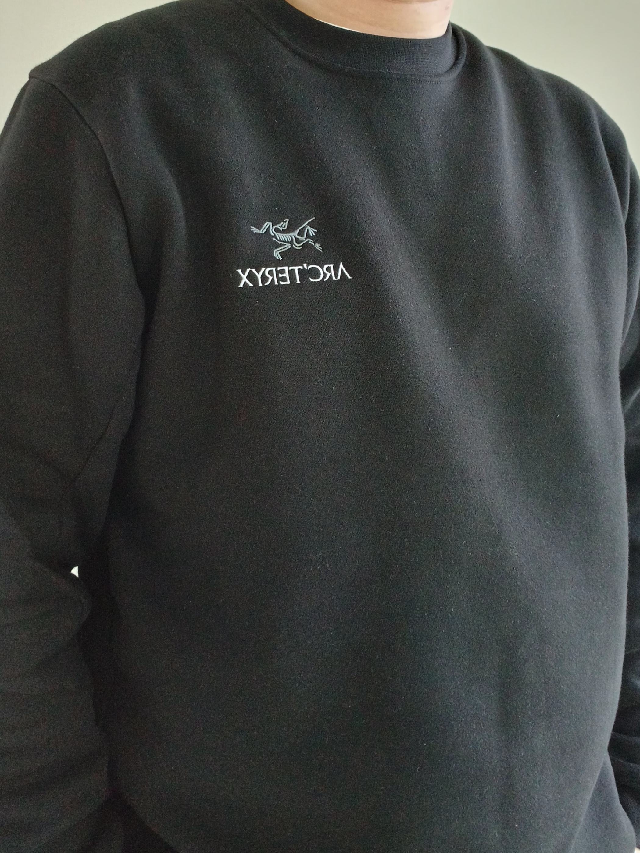 Arc'teryx Bird Word Cap 24K Black, Arc'teryx Emblem Fleece Crew Neck Pullover Black 착용 스타일 - 5