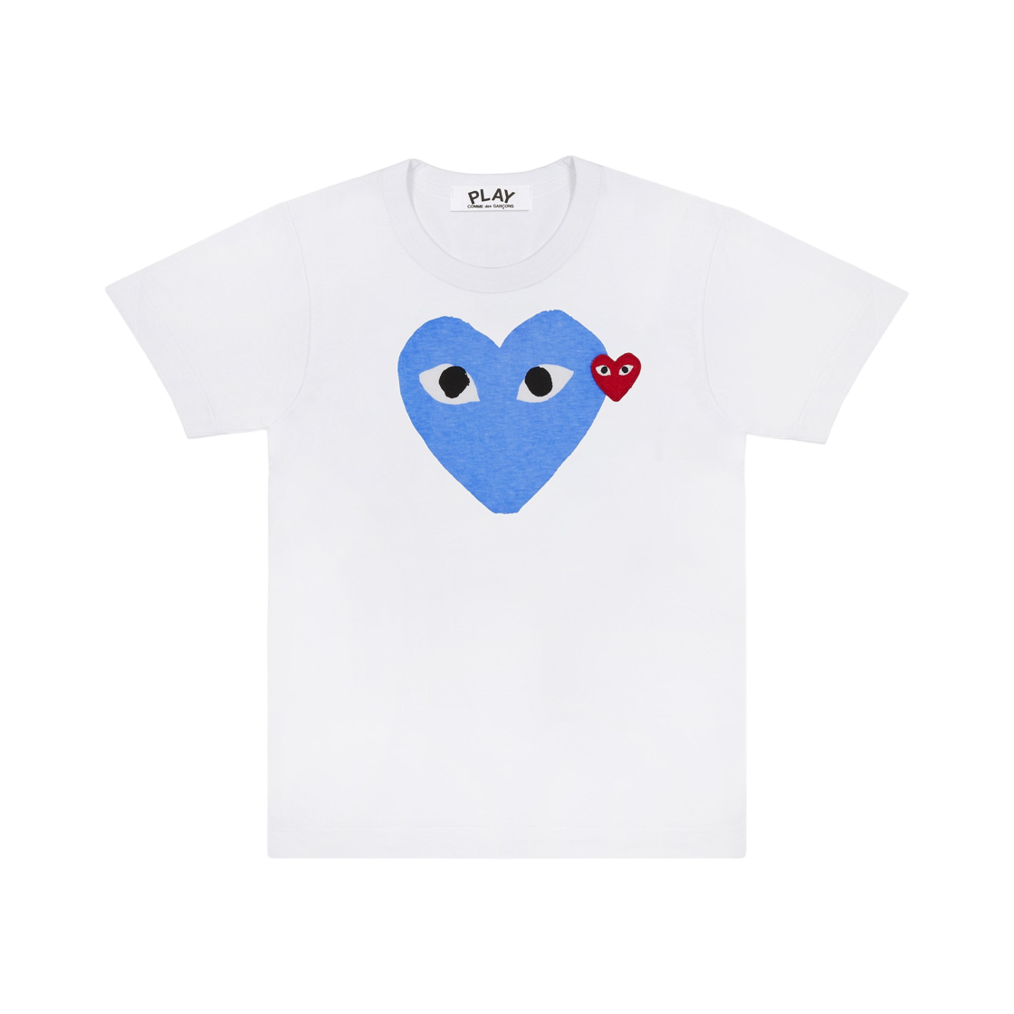 플레이 꼼데가르송 레드 하트 프린트 블루 하트 티셔츠 화이트(Play Comme des Garcons Red Heart Printed Blue Heart T-Shirt White)