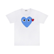 Play Comme des Garcons Red Heart Printed Blue Heart T-Shirt White