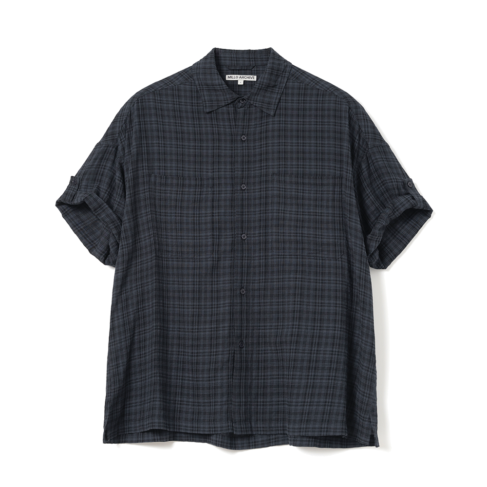 ML551VBL Millo Archive Wrinkle Check Roll Up Half Shirts Vintage Blue - 대표 이미지 #1