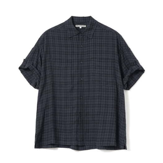 ML551VBL Millo Archive Wrinkle Check Roll Up Half Shirts Vintage Blue