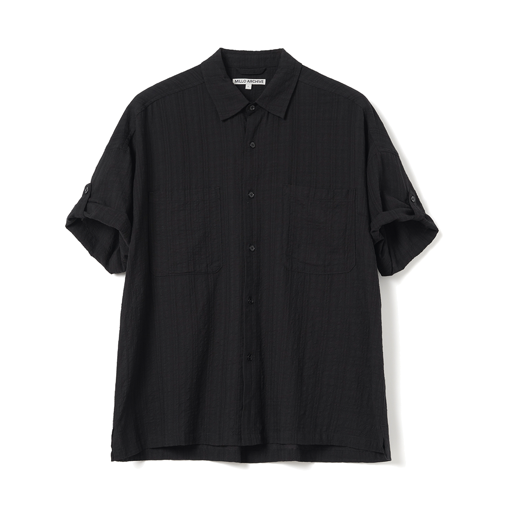 ML551BLK Millo Archive Wrinkle Check Roll Up Half Shirts Black - 대표 이미지 #1