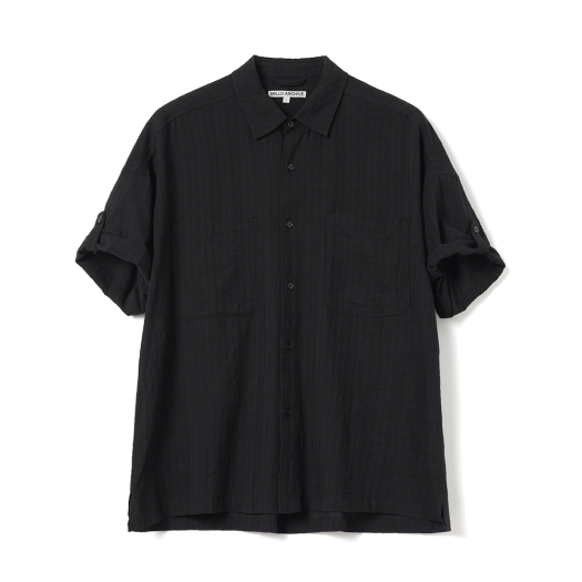 ML551BLK Millo Archive Wrinkle Check Roll Up Half Shirts Black