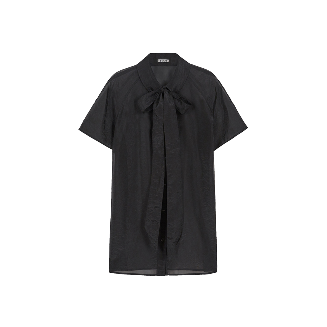 유지 시어 오르간자 리본 셔츠 블랙