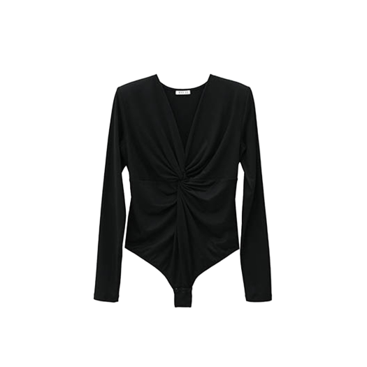 YJ0424_02 YUJI Twisted Front Detail Bodysuit Black