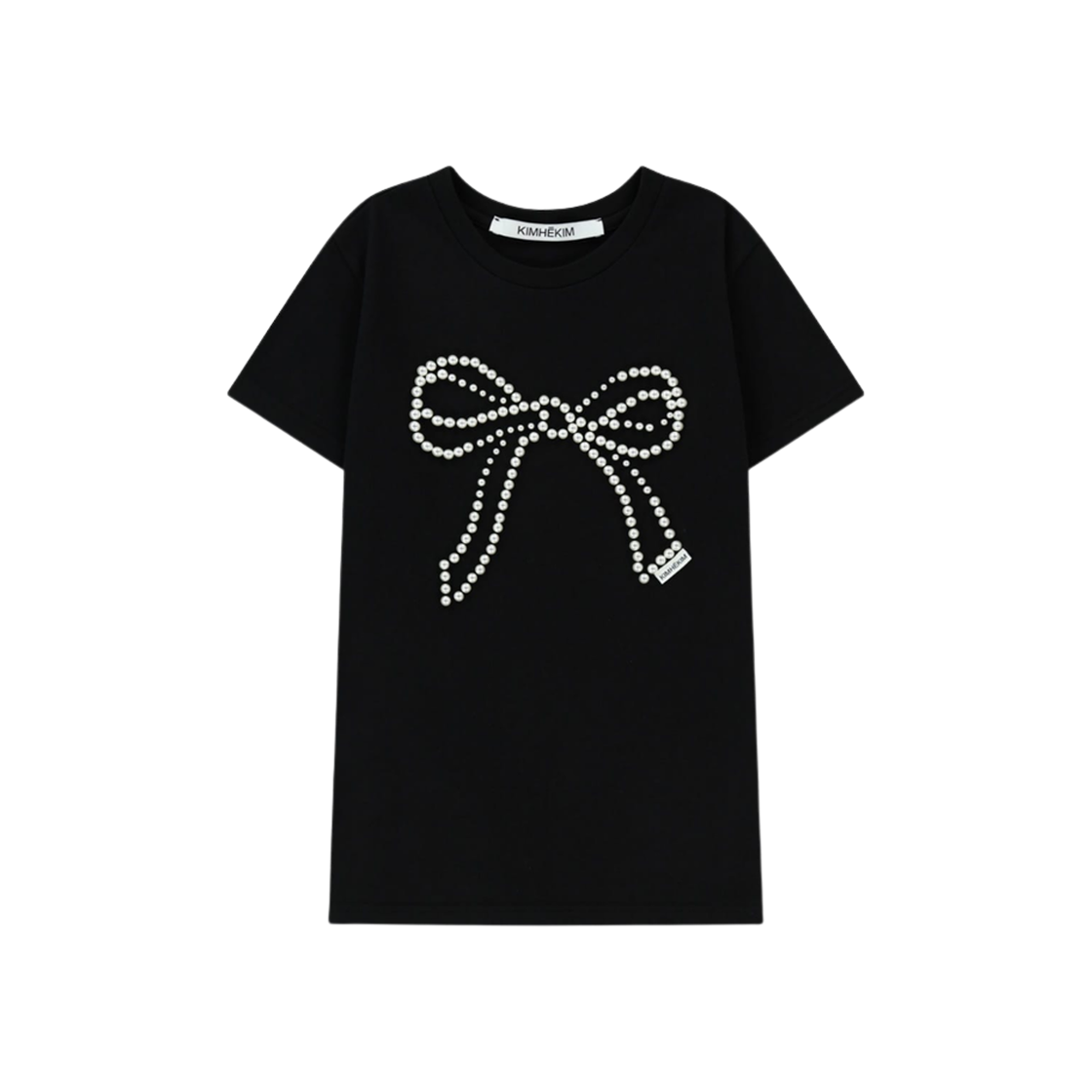 김해김 펄 엠벨리시드 보우 슬림 티셔츠 블랙(KIMHEKIM Pearl Embellished Bow Slim T-Shirt Black)