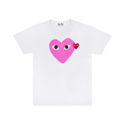 Play Comme des Garcons Red Heart Printed Pink Heart T-Shirt White