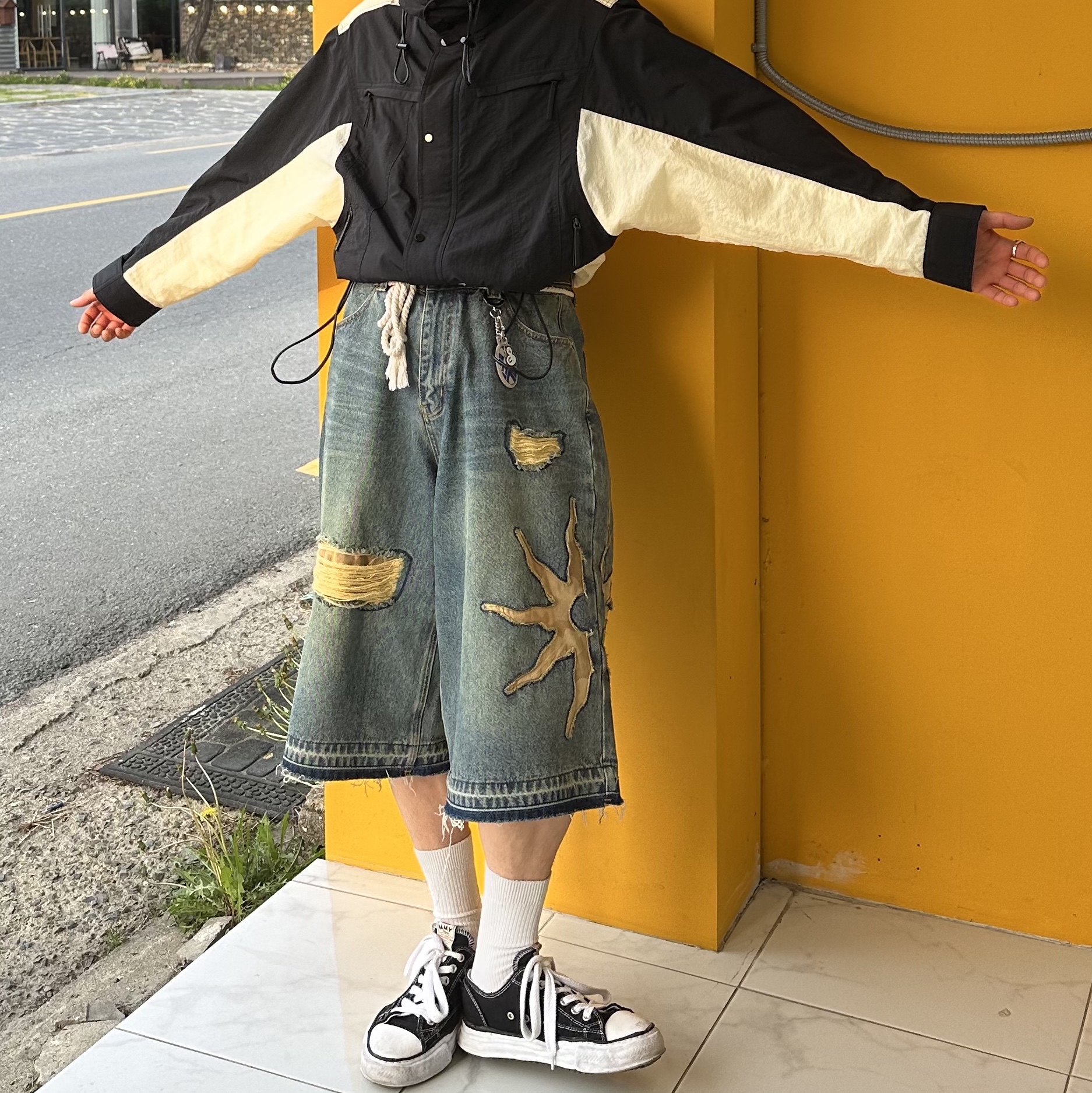 Ader Error Grampur Jumper Noir, Maison Mihara Yasuhiro Peterson OG Sole Canvas Low Sneakers Black 착용 스타일 - 2