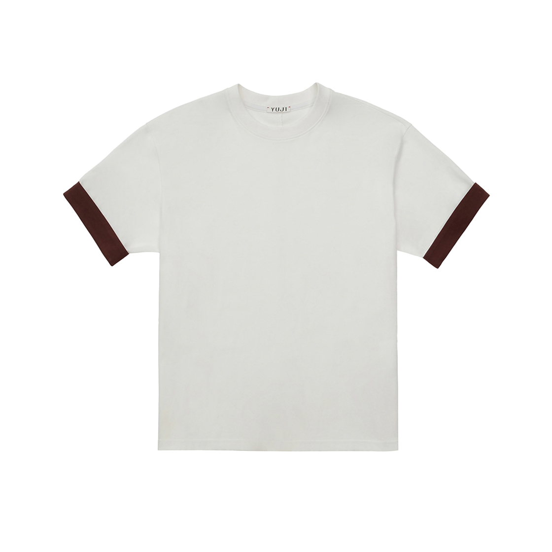 유지 대비 턴업 소매 티셔츠 유니섹스 화이트(YUJI Contrast Turn-Up Sleeves T-Shirt Unisex White)