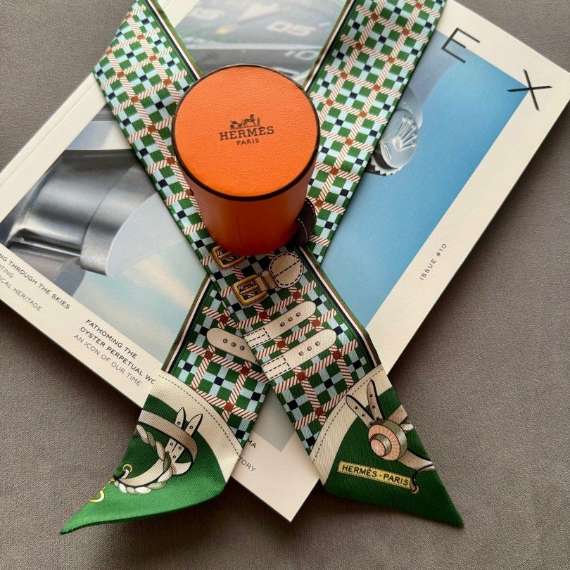 (W) Hermes Les Voitures Nouvelles Twilly Emeraude Creme Ciel 착용 스타일