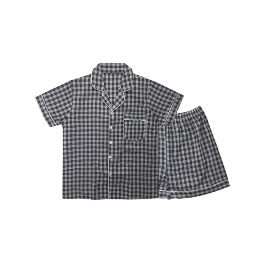 A-JC-BK AONE Jeans Check Short Sleeve Pajamas Set Black