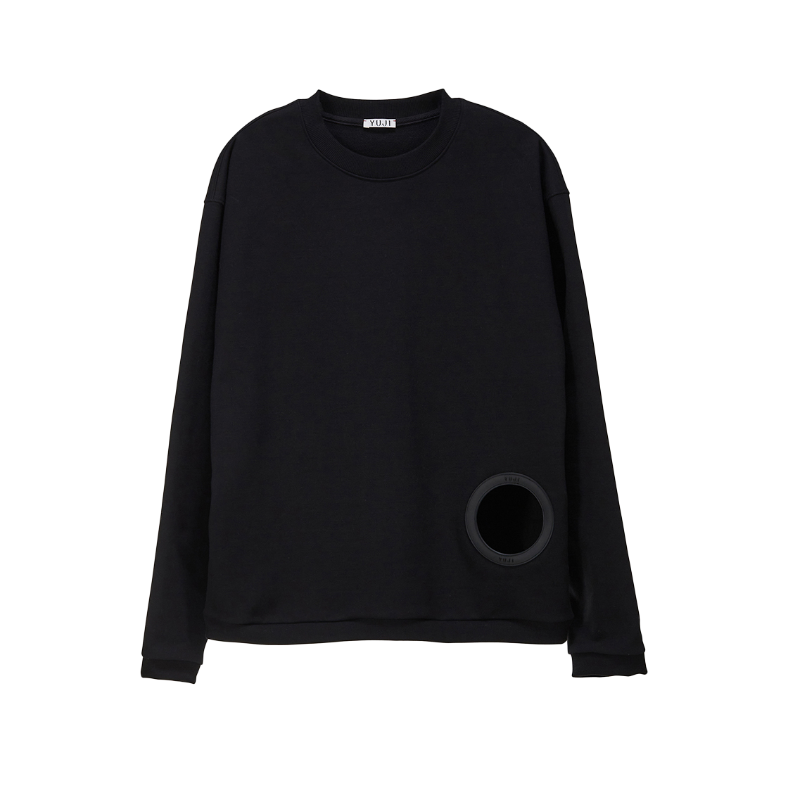 YJ0422_02 YUJI Signature Ring Label Sweatshirt Unisex Black