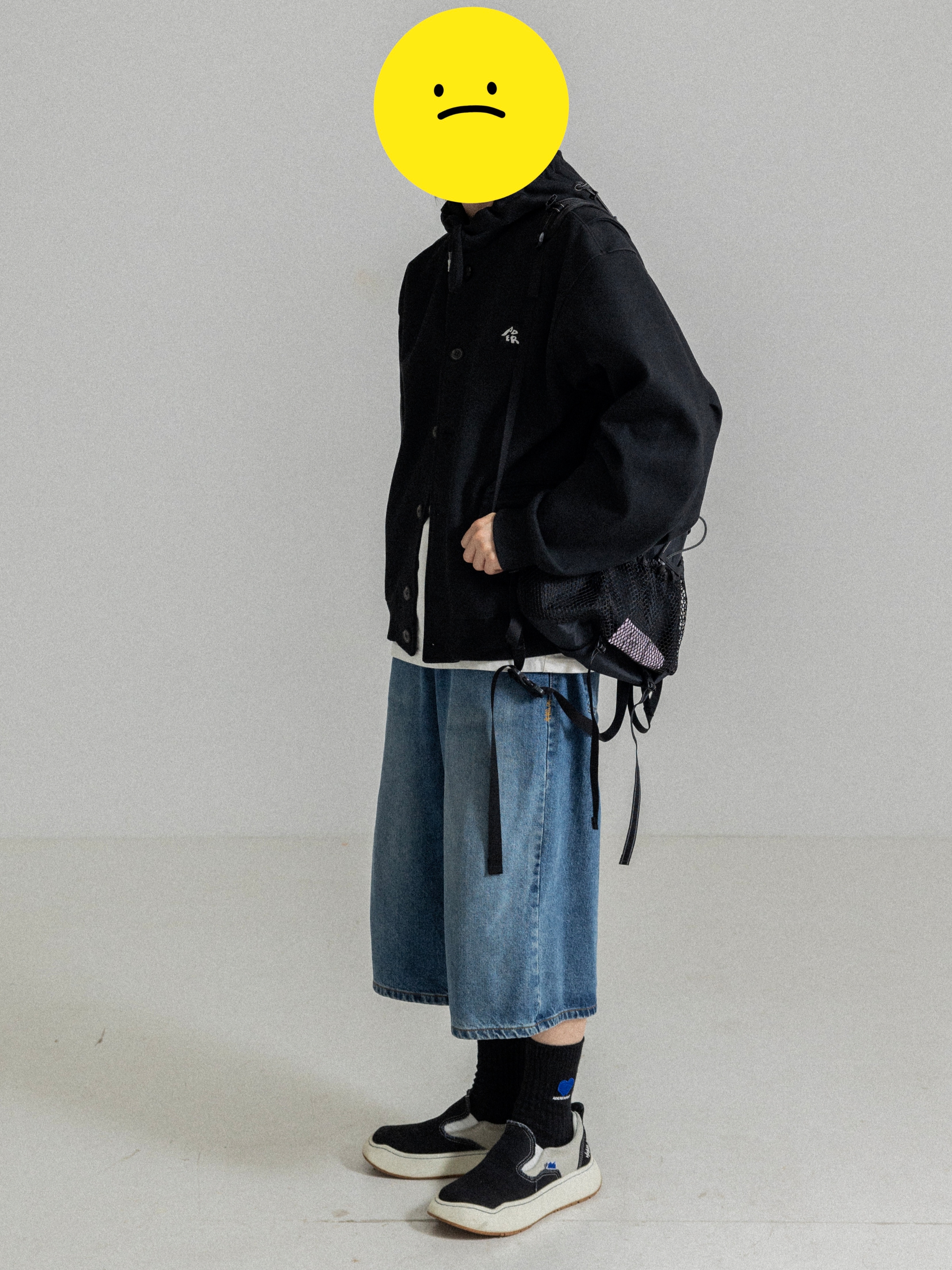 Ader Error Sculpture Logo Hood Jacket Black, Ader Error Twin Heart Logo Socks Noir 착용 스타일 - 2
