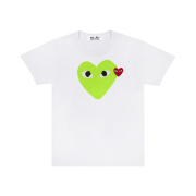 Play Comme des Garcons Red Heart Printed Green Heart T-Shirt White