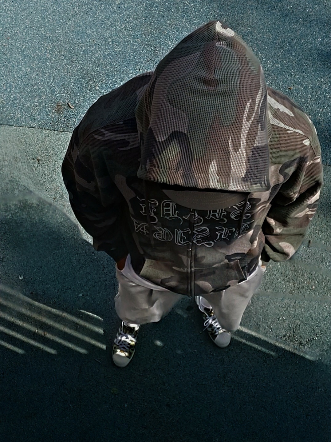 Adidas x BAPE Superstar 80s Green Camo, Suade Thermal Camo Hood Zip Up Camo 착용 스타일 - 1