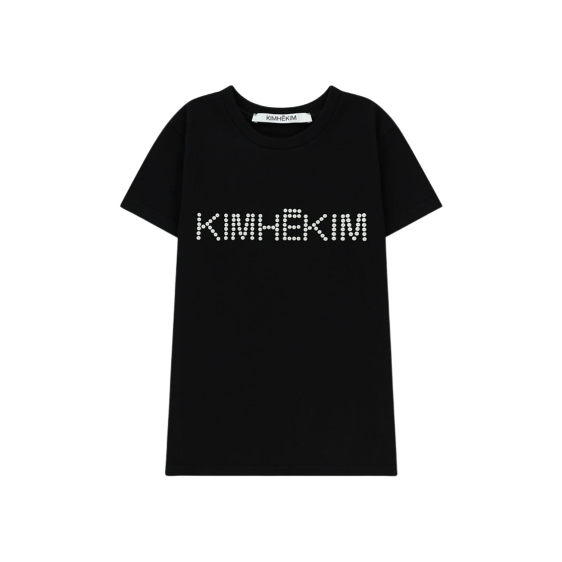 김해김 펄 엠벨리시드 로고 슬림 티셔츠 블랙(KIMHEKIM Pearl Embellished Logo Slim T-Shirt Black)