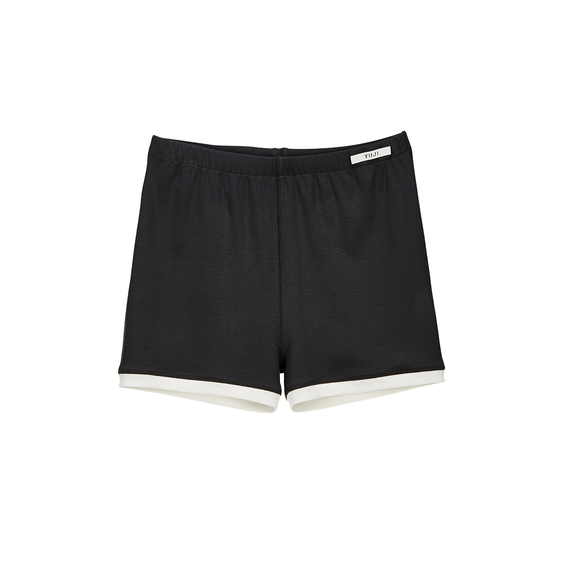 YJ0424_10 YUJI Logo Print Ringer Shorts Black