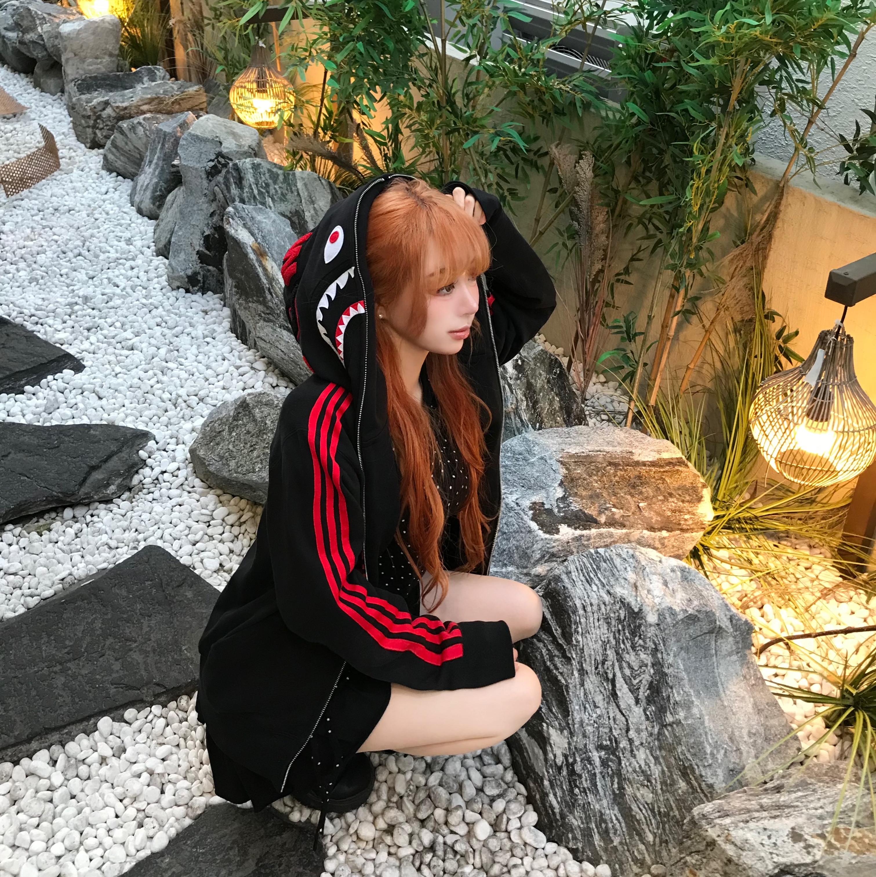 Adidas x BAPE Ultimate Shark Hoodie Black - KR Sizing 착용 스타일 - 2