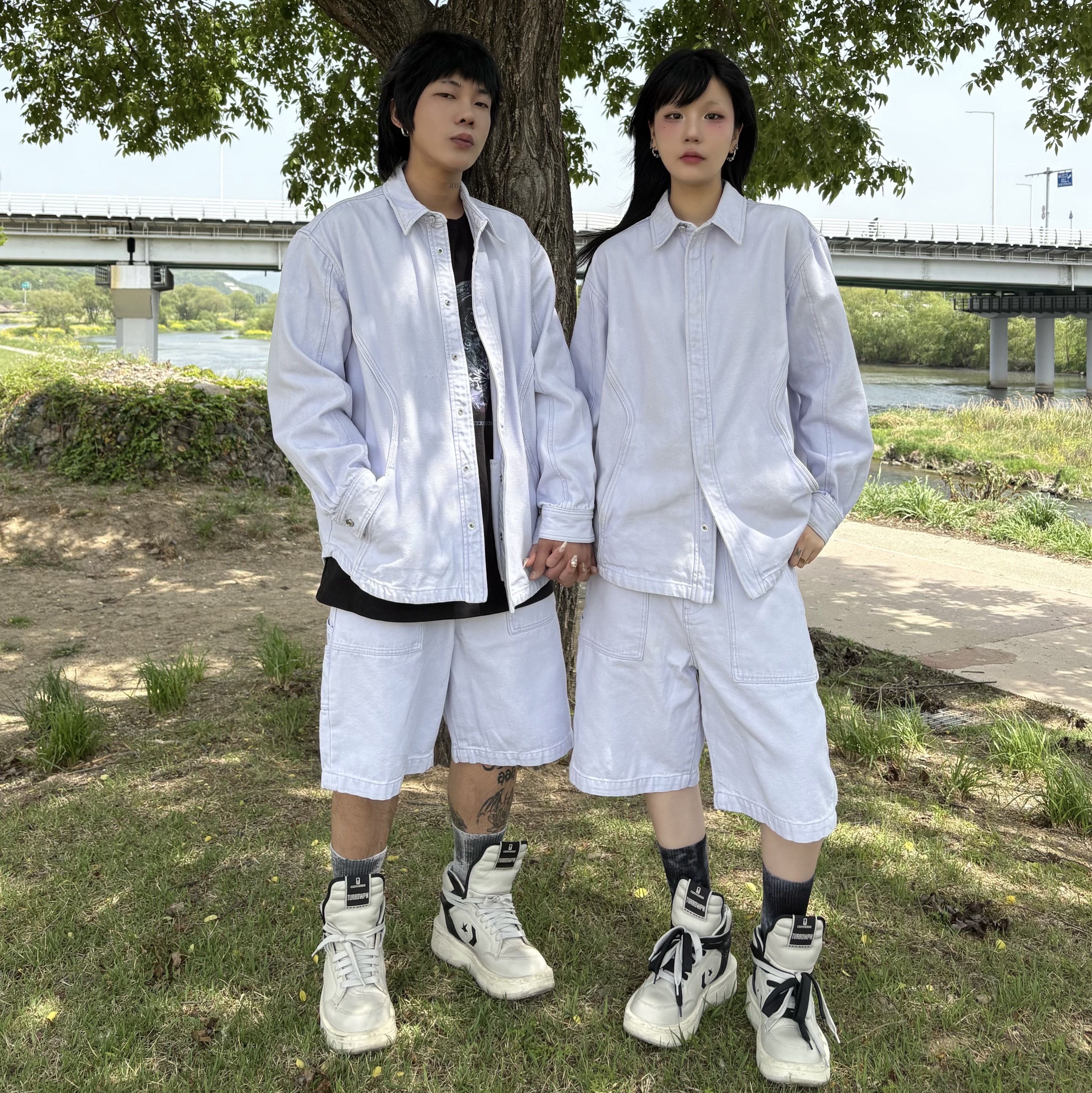 Converse x Drkshdw Turbowpn Pelican, Customellow Dyed Socks Gray 착용 스타일 - 1