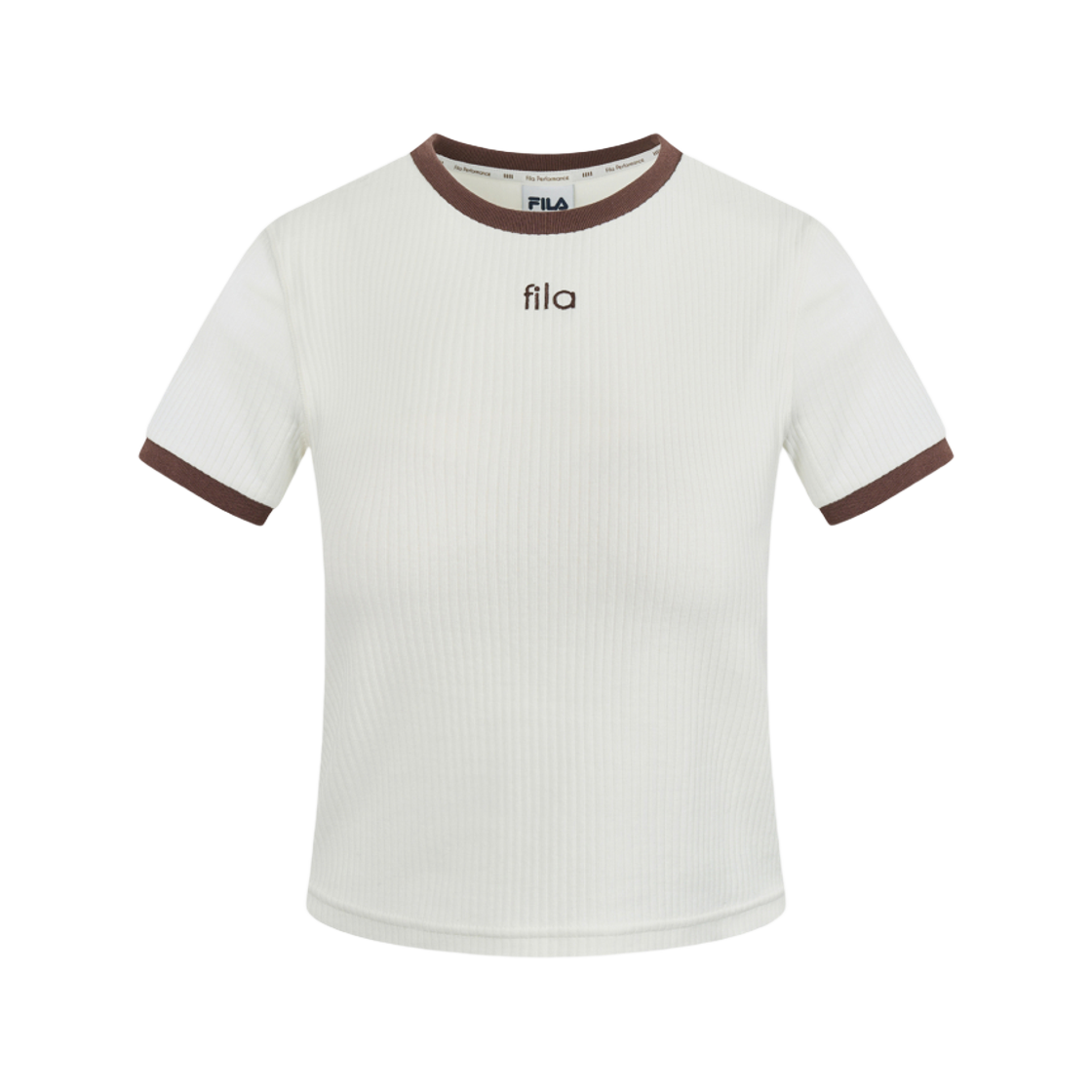 [6% 적립] 휠라 골지 캡내장 크롭 반팔티 크림