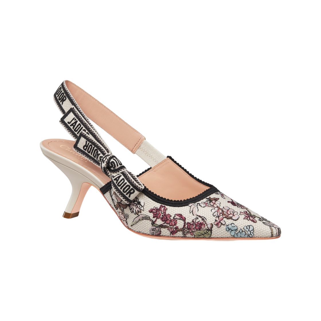 (W) 디올 자디올 슬링백 펌프 코튼 자수 밀레피오리 모티프 누드 화이트((W) Dior J'adior Slingback Pump Cotton Embroidered with Millefiori Motif Nude White) - 2