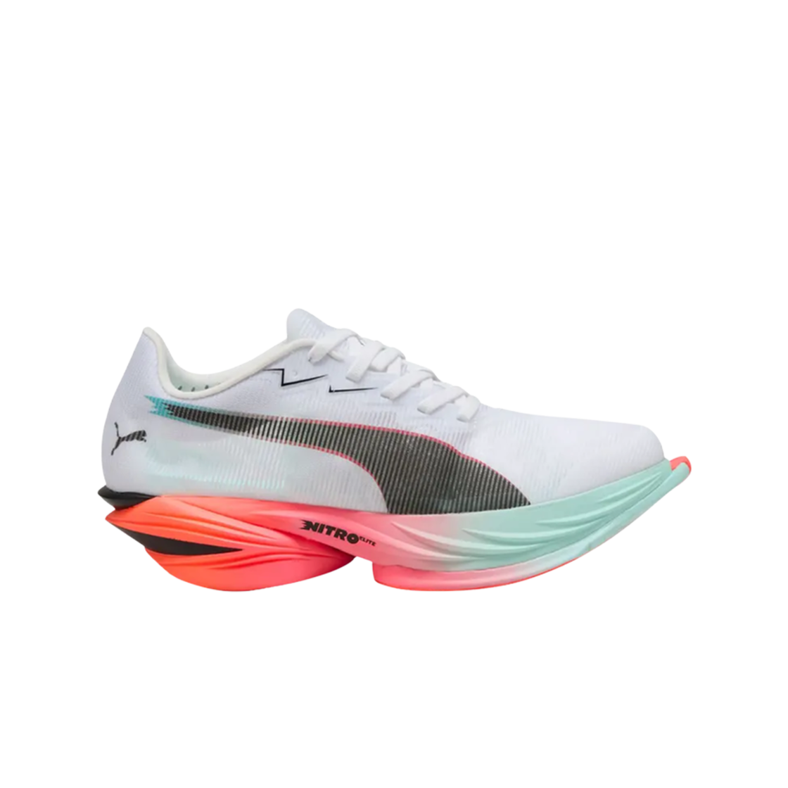 (W) 푸마 패스트-알 나이트로 엘리트 3 화이트 글로잉 레드((W) Puma Fast-R Nitro Elite 3 White Glowing Red)