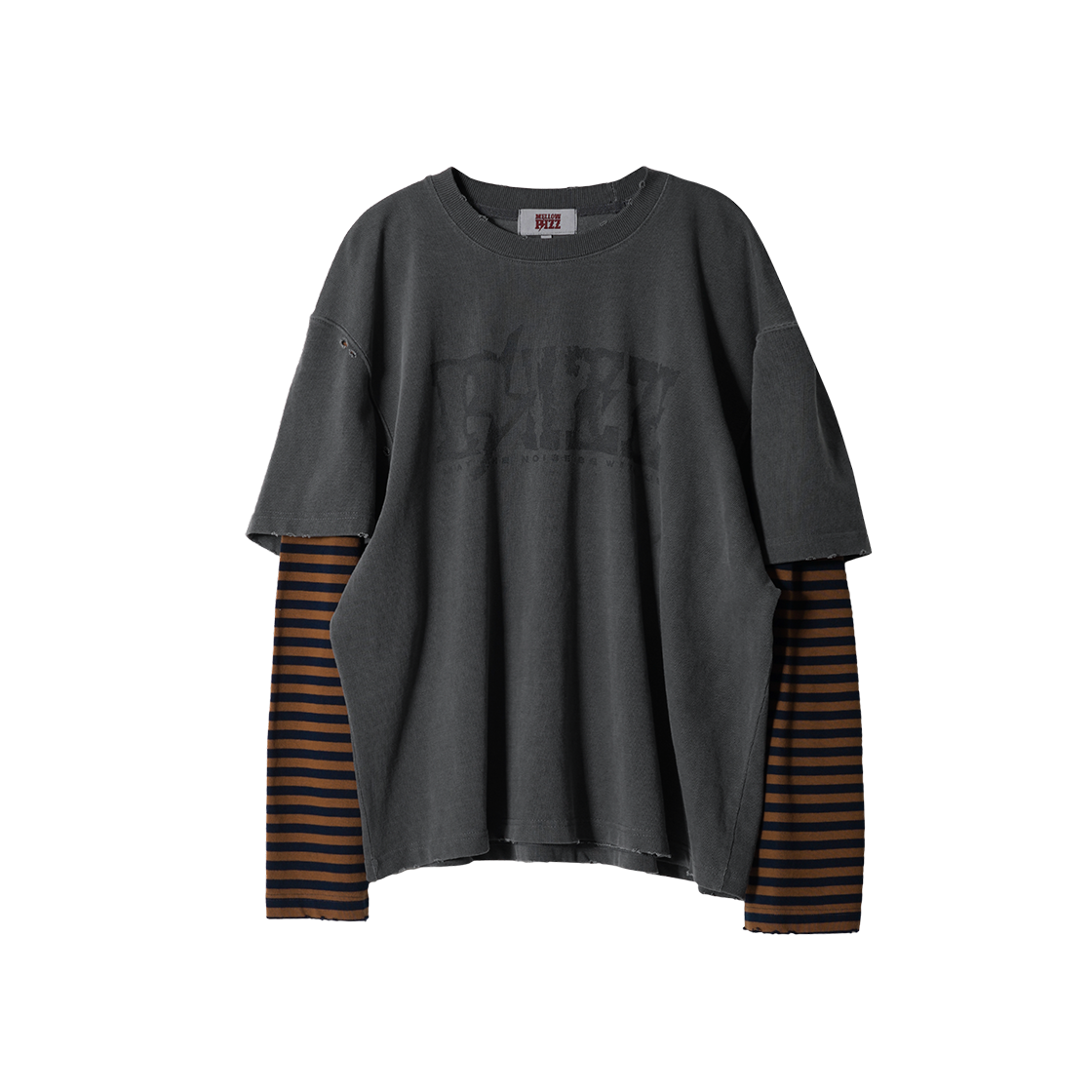 멜로우 리즈 스트라이프 레이어드 티셔츠 차콜(MELLOW Rizz Stripe Layered T-Shirt Charcoal)