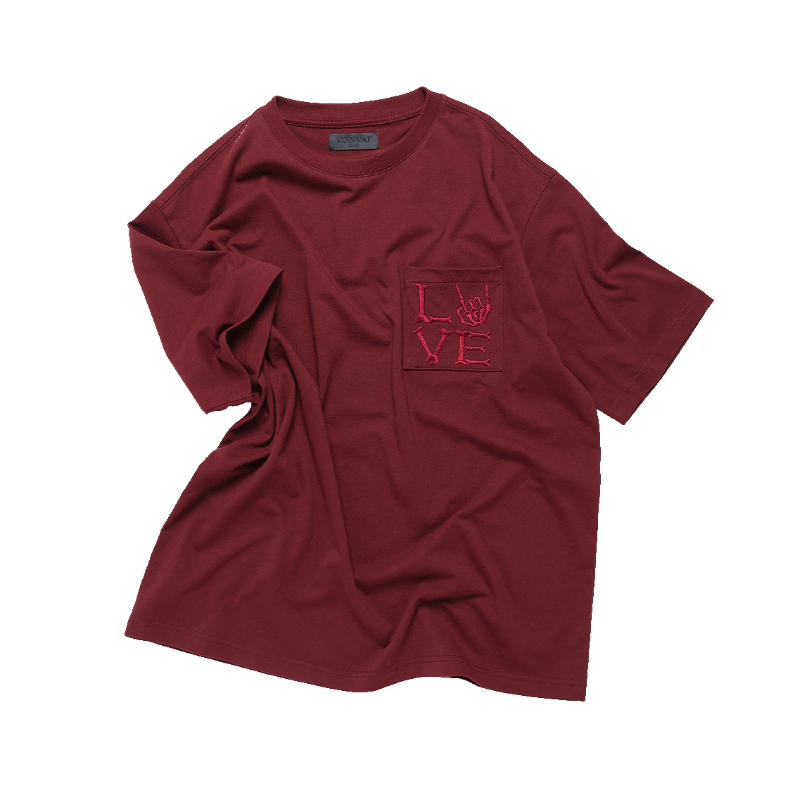 본바트 프론트 하트 포켓 반팔티 버건디