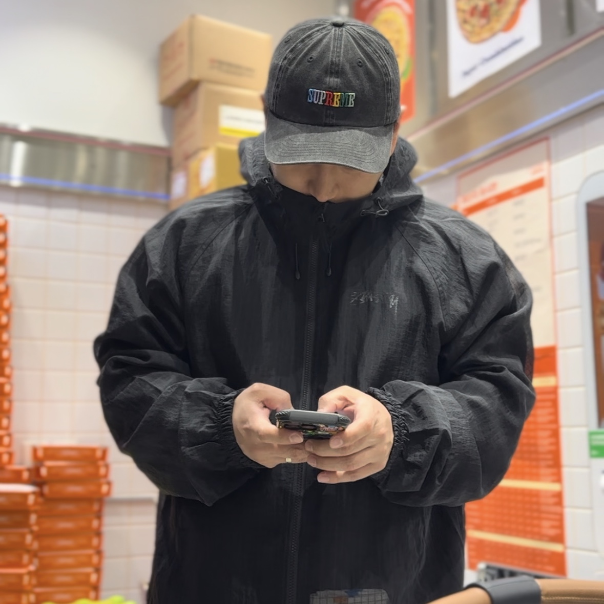 Supreme Pigment Dye 6-Panel Black - 25SS, Stussy Beach Shell Transparent Ripstop Black 착용 스타일 - 1