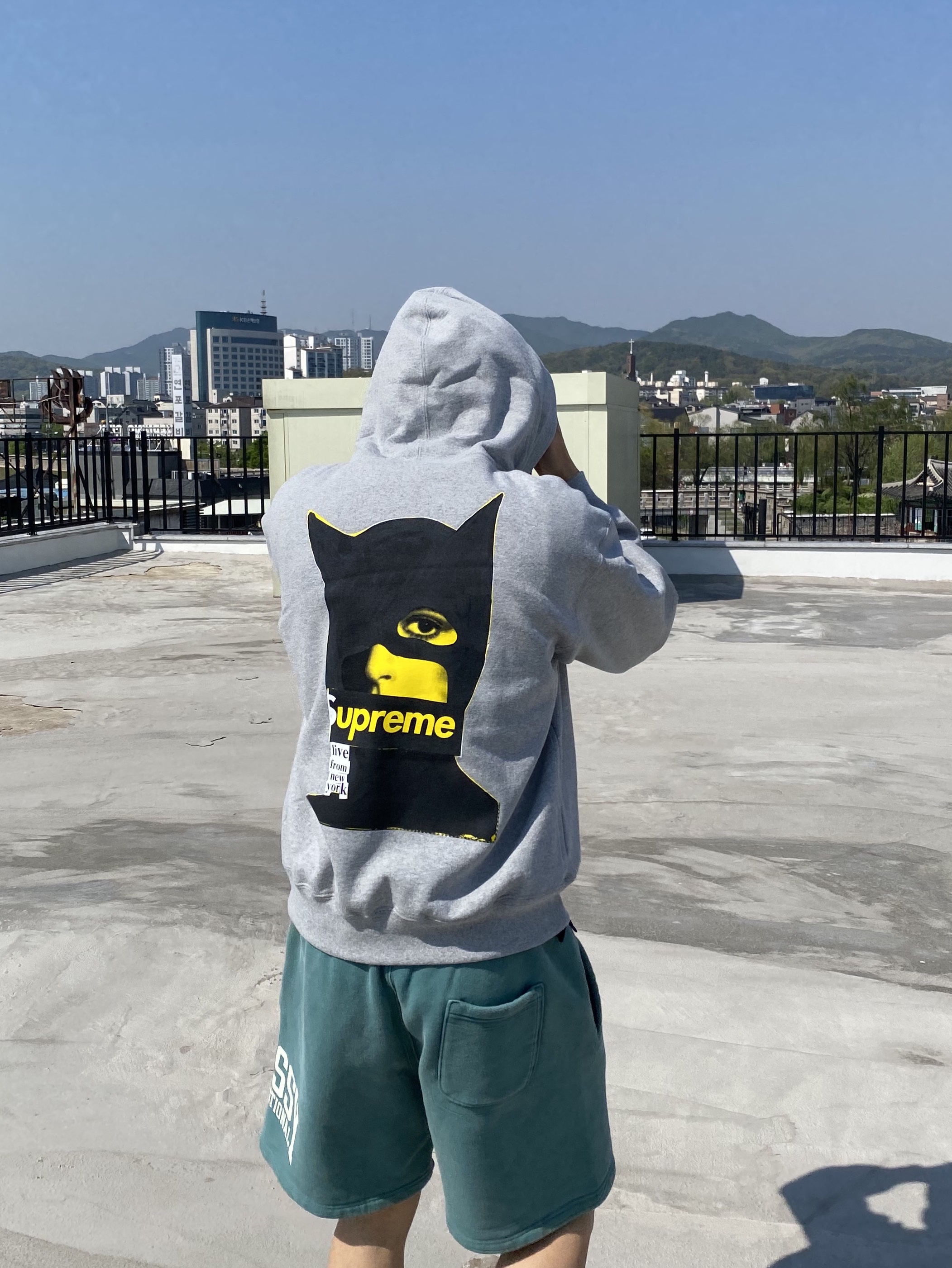 Stussy Fleece International Shorts Teal, Supreme Catwoman Hooded Sweatshirt Heather Grey - 23FW 착용 스타일 - 3