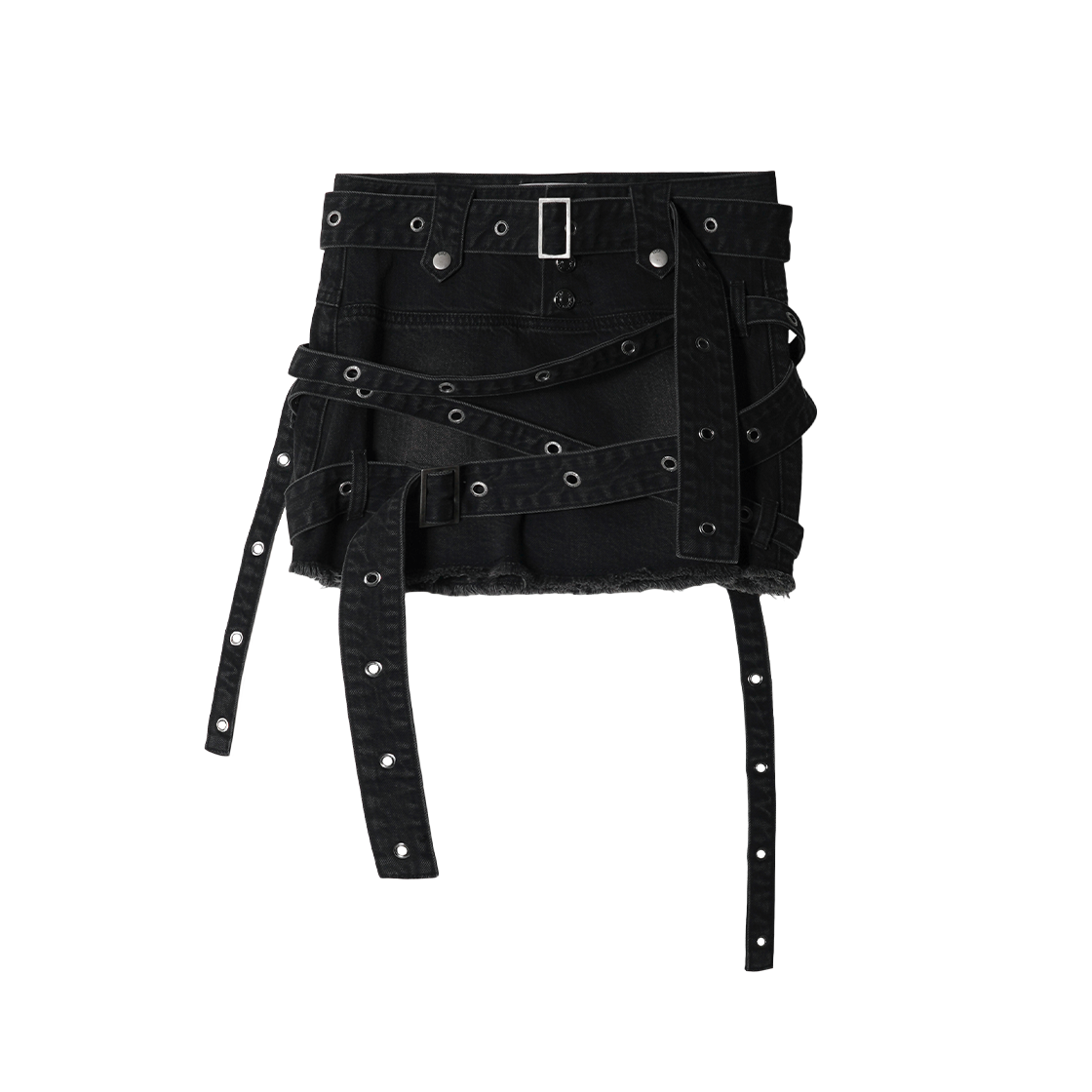 멜로우 멀티 벨트 어라운드 미니 스커트 블랙(MELLOW Multi-Belted Around Mini Skirt Black)