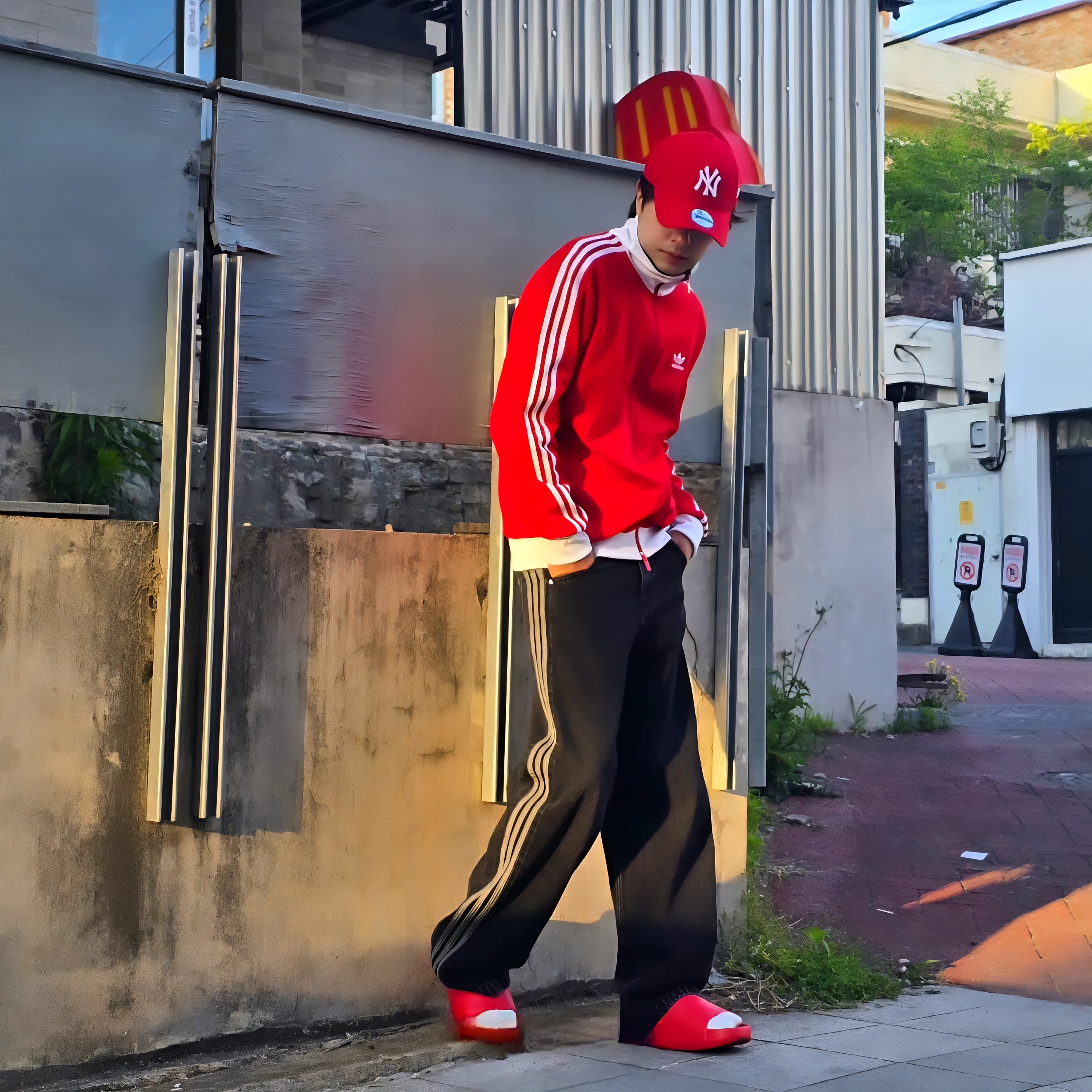 Adidas Adicolor Classic Beckenbauer Track Top Better Scarlet White - US Sizing, Adidas Adicolor Classic Beckenbauer Track Top Better Scarlet White - KR Sizing 착용 스타일 - 6