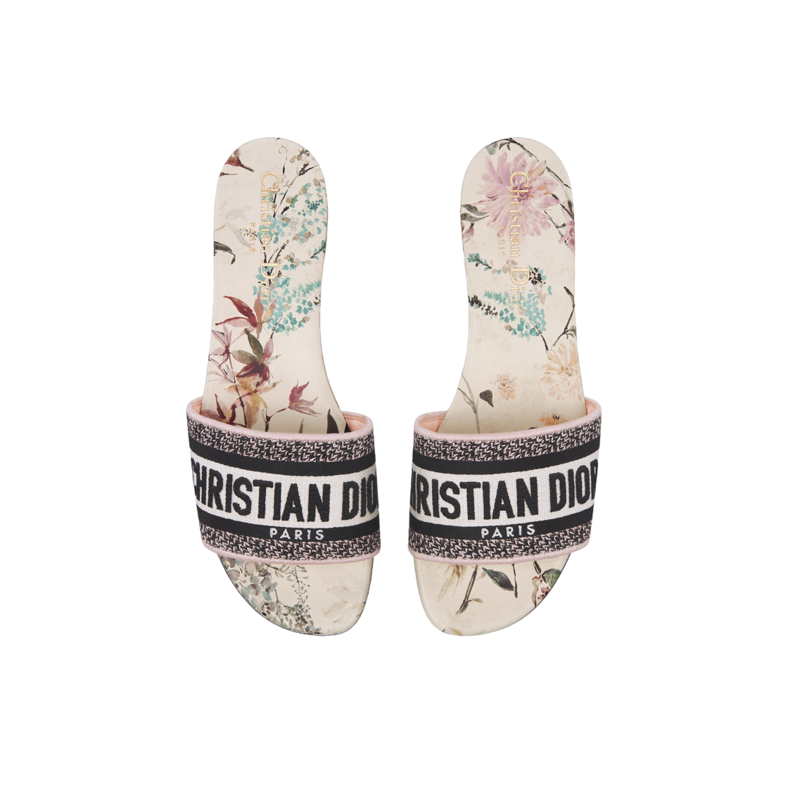 (W) 디올 디웨이 슬라이드 자수 코튼 앤 밀레피오리 모티프 누드 화이트((W) Dior Dway Slide Embroidered Cotton and Millefiori Motif Nude White) - 3