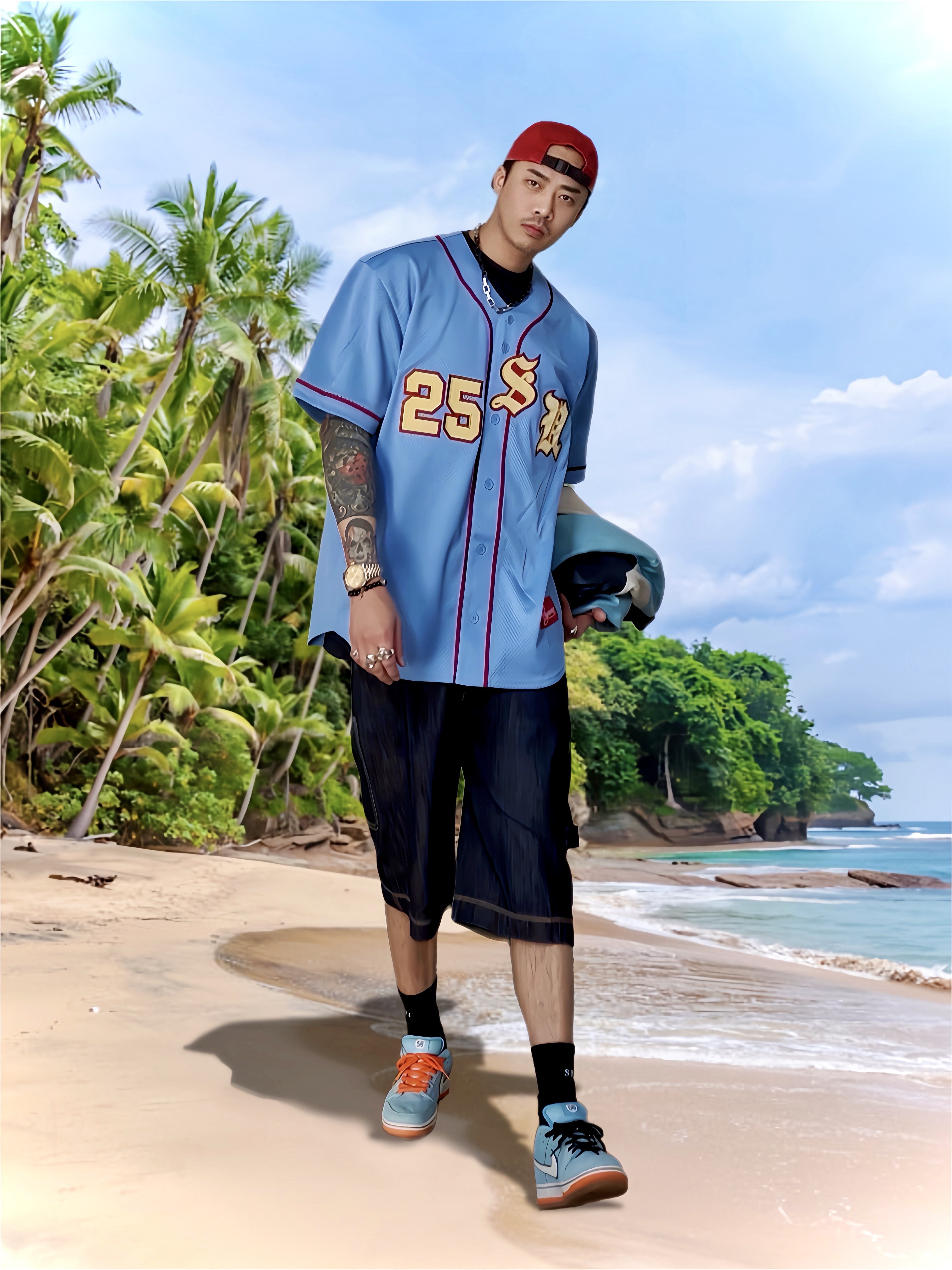 Supreme Pigment 2-Tone Camp Cap Red - 24SS, Supreme Small Box T-Shirt Black - 25SS 착용 스타일 - 1