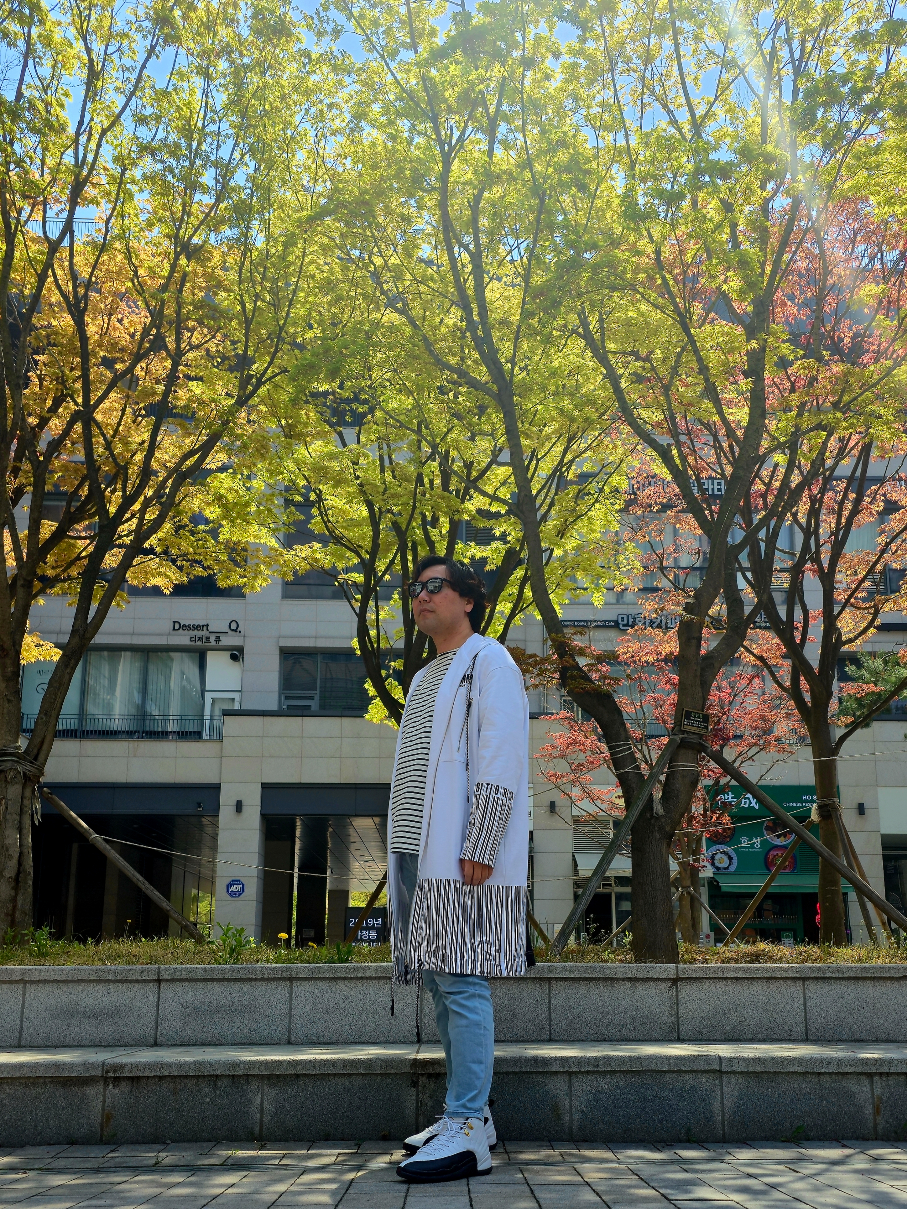 General Idea Woman Long Sleeve Border T-Shirts Navy 착용 스타일