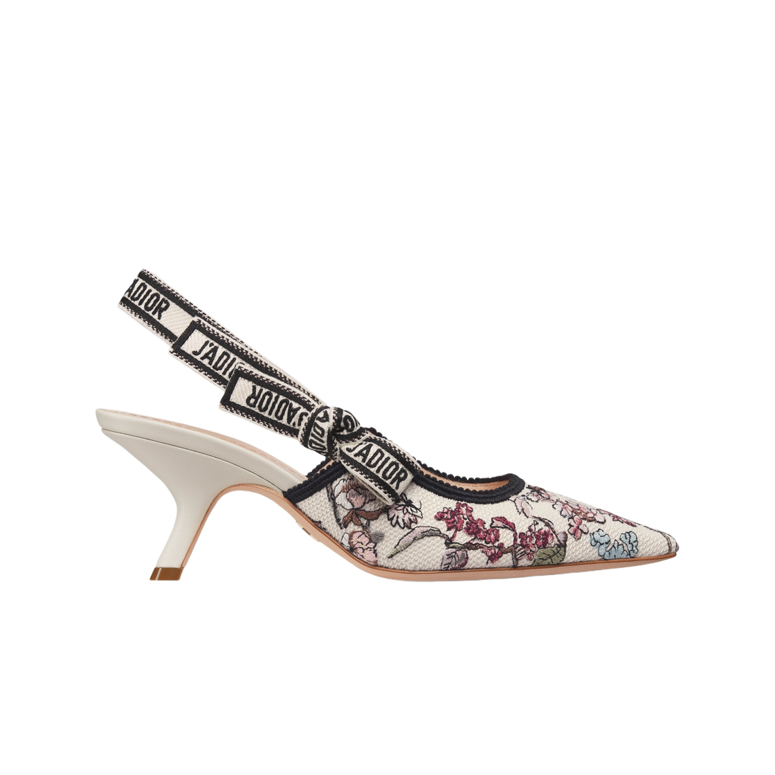 (W) 디올 자디올 슬링백 펌프 코튼 자수 밀레피오리 모티프 누드 화이트((W) Dior J'adior Slingback Pump Cotton Embroidered with Millefiori Motif Nude White) - 1