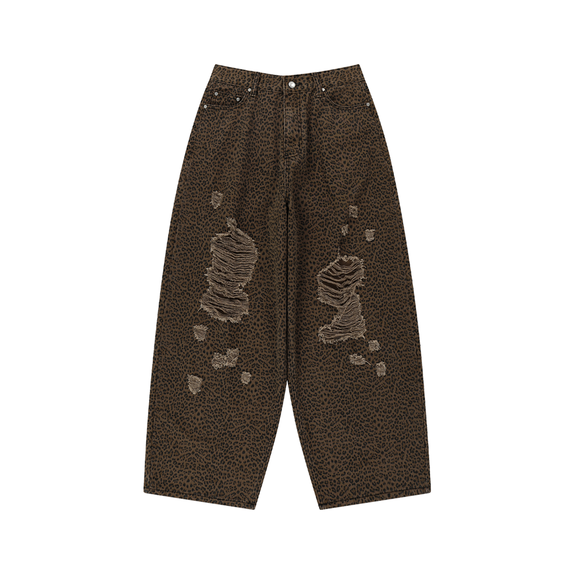 【韓国 NIIER NOR】BACK-CROSS DAMAGED WIDE PANTS_LEOPARD 니어 노어 백 크로스 데미지드 와이드 팬츠 레오파드 | NIIER