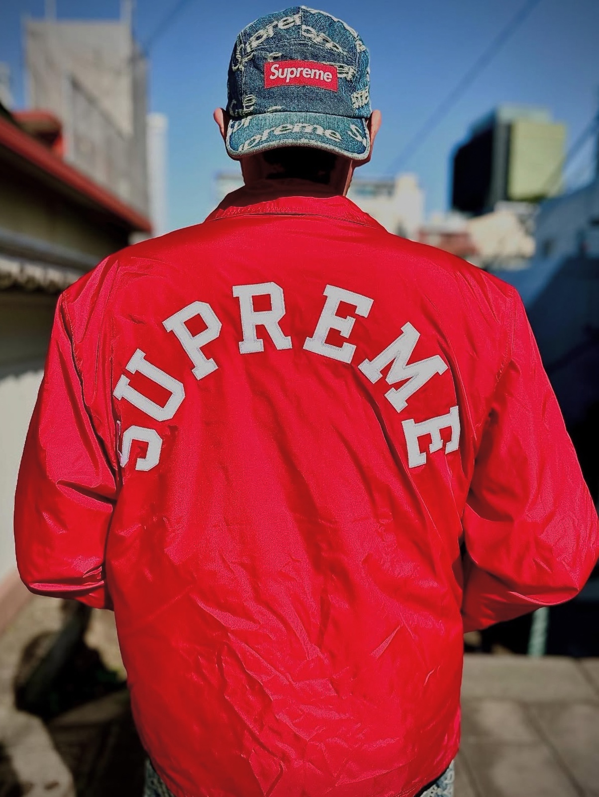 Supreme x Champion Coaches Jacket Red - 24SS 착용 스타일 - 2