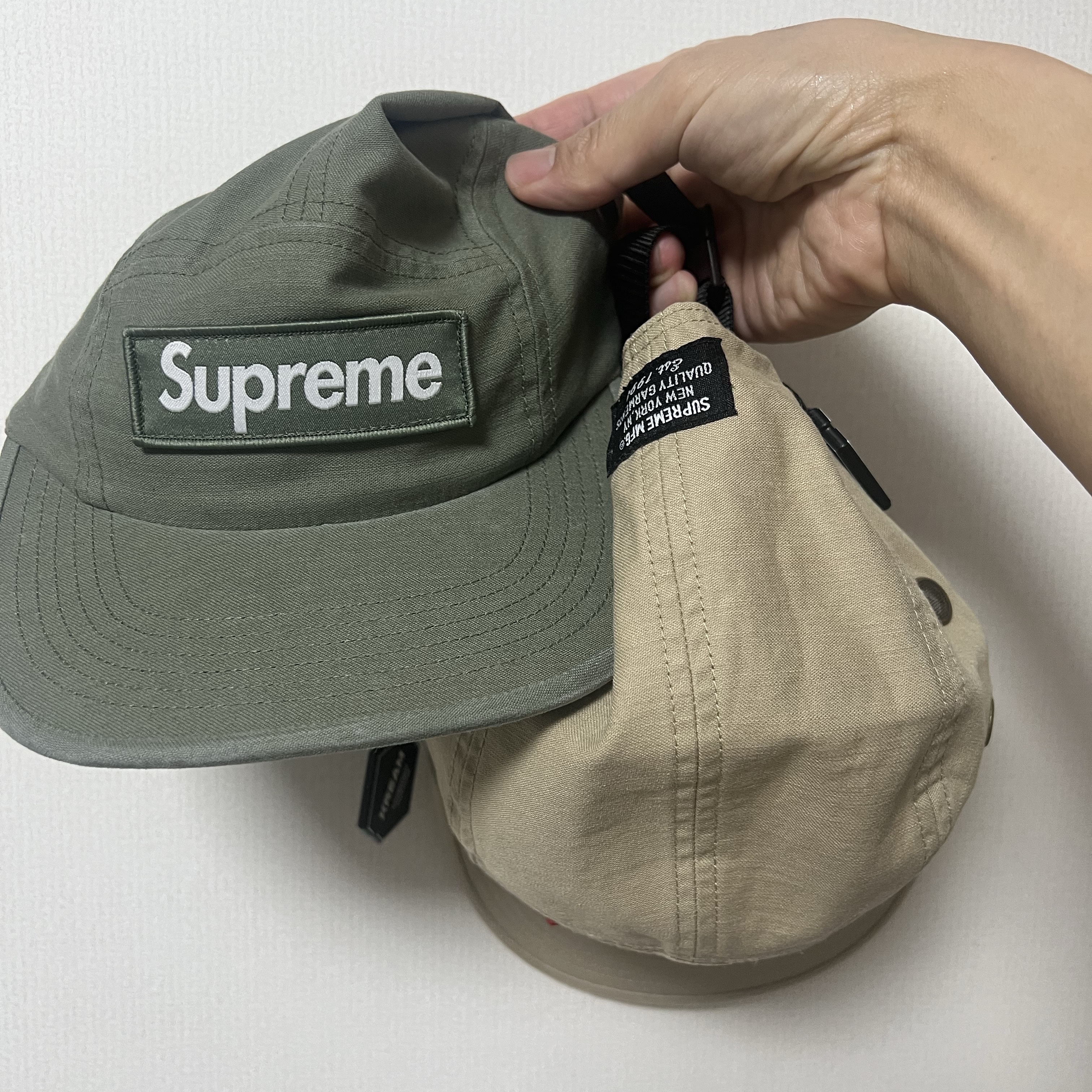 Supreme Military Camp Cap Olive - 25SS, Supreme Military Camp Cap Tan - 25SS 착용 스타일