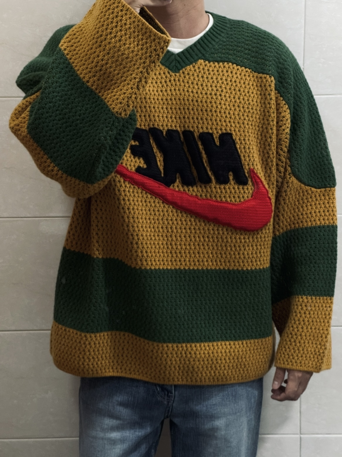 Nike x Cactus Plant Flea Market Crochet Hockey Sweater Chutney 착용 스타일